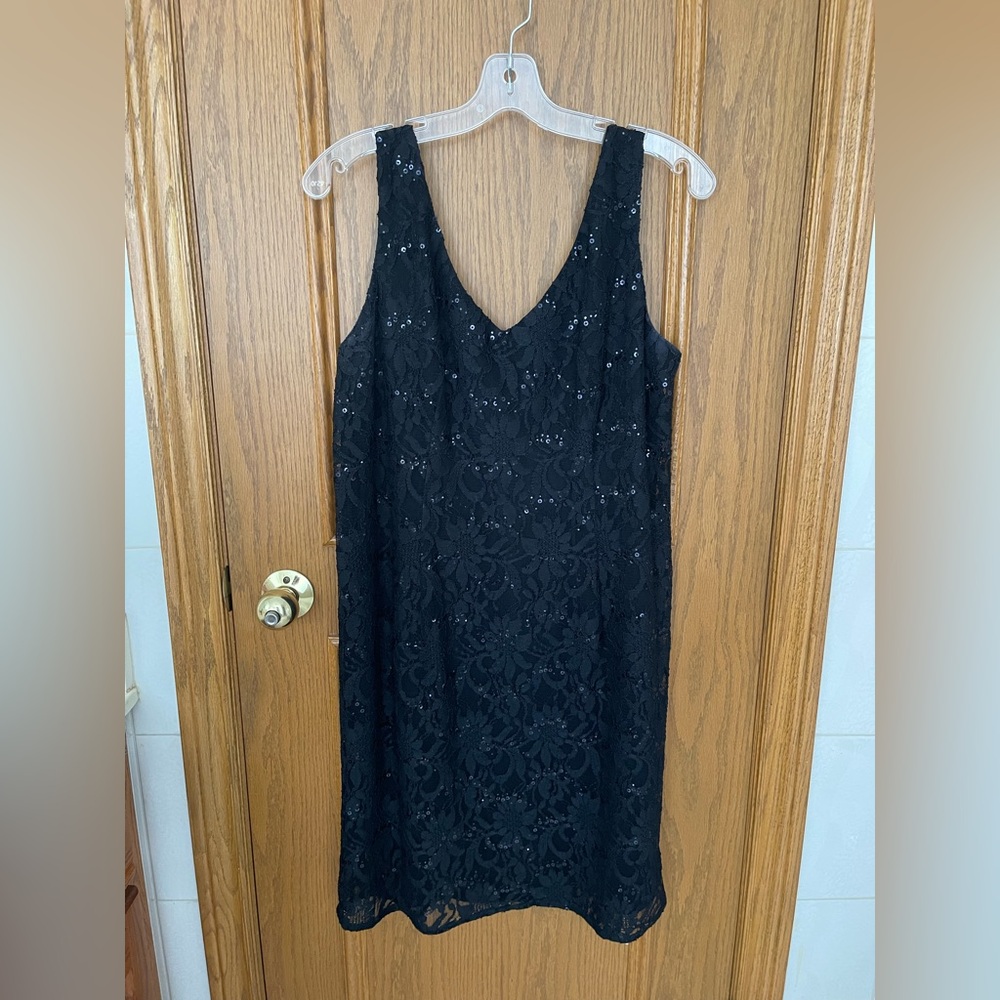 Bill Levkoff Black Sequin Lace Midi Dress